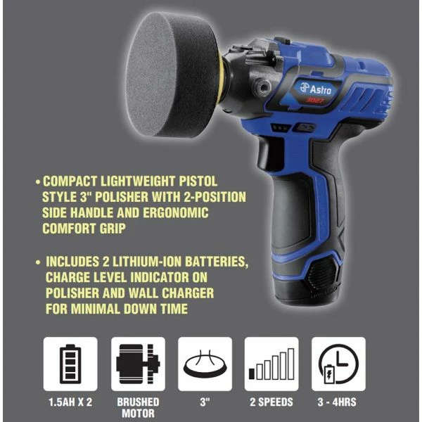 Wholesale ๐ Astro Pneumatic 12V 3 Inch Mini Cordless Pistol Polisher With 2 Batteries 3027 ๐ 3 Wholesale ๐ Astro Pneumatic 12V 3 Inch Mini Cordless Pistol Polisher With 2 Batteries 3027 ๐ - Image 3