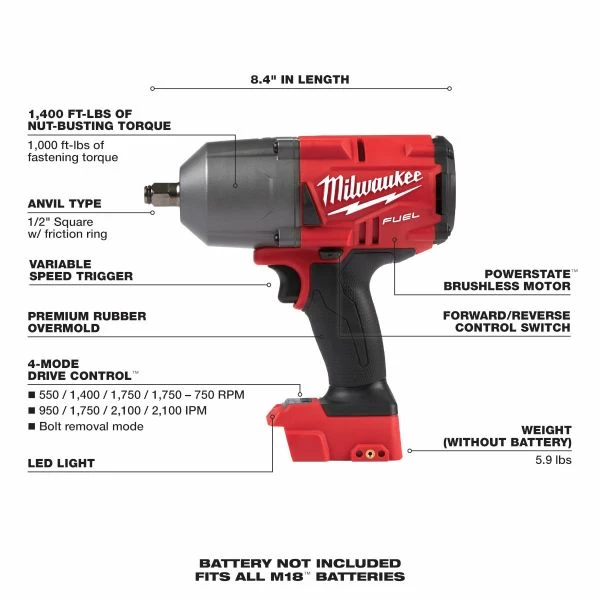 Hot Sale ๐ Milwaukee M18 FUEL 1/2 In. High Torque Impact ๐ง Wrench With Friction Ring Tool Only 2767-20 ๐ 3 Hot Sale ๐ Milwaukee M18 FUEL 1/2 In. High Torque Impact ๐ง Wrench With Friction Ring Tool Only 2767-20 ๐ - Image 3