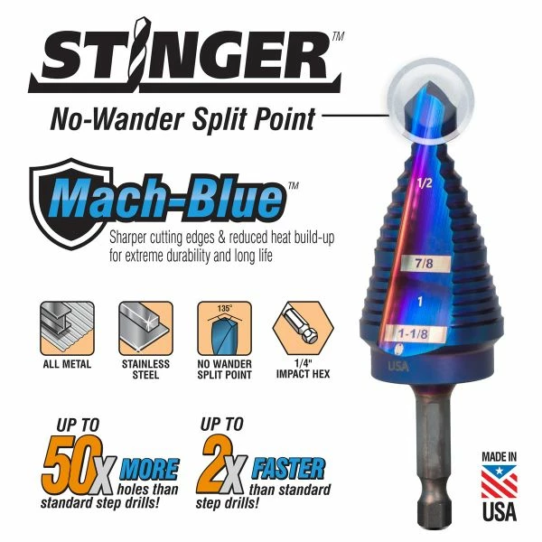 Budget βοΈ Spyder Products 10 Step Bit Mach-Blue Hex Shank 1/4 In. - 1-3/8 In.Β 19024 𧨠2 Budget βοΈ Spyder Products 10 Step Bit Mach-Blue Hex Shank 1/4 In. - 1-3/8 In.Β 19024 𧨠- Image 2
