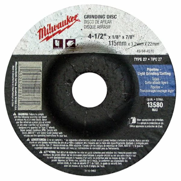 Budget ๐ฏ Milwaukee 4-1/2 In. X 1/8 In. X 7/8 In. Grinding Wheel Type 27 49-94-4510 ๐ฅฐ 1 Budget ๐ฏ Milwaukee 4-1/2 In. X 1/8 In. X 7/8 In. Grinding Wheel Type 27 49-94-4510 ๐ฅฐ