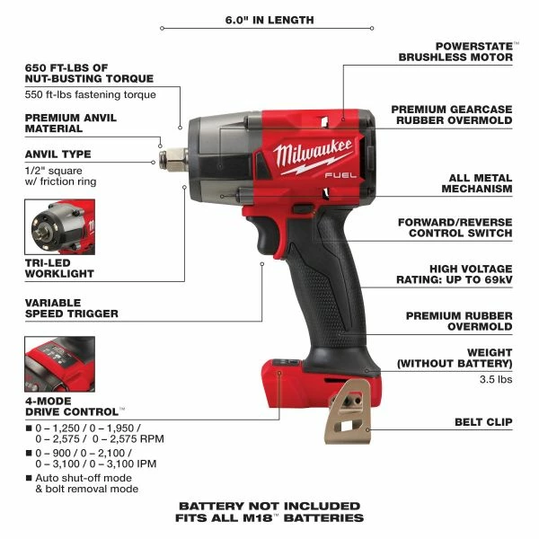 Brand new π Milwaukee M18 FUEL 1/2" Mid-Torque Impact π§ Wrench W/ Friction Ring Bare Tool 2962-20 π 3 Brand new π Milwaukee M18 FUEL 1/2" Mid-Torque Impact π§ Wrench W/ Friction Ring Bare Tool 2962-20 π - Image 3